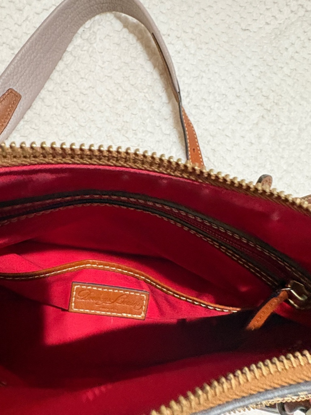 Dooney & Bourke Taupe Crossbody with Brown Trim & Gold Hardware - Picture 4 of 4